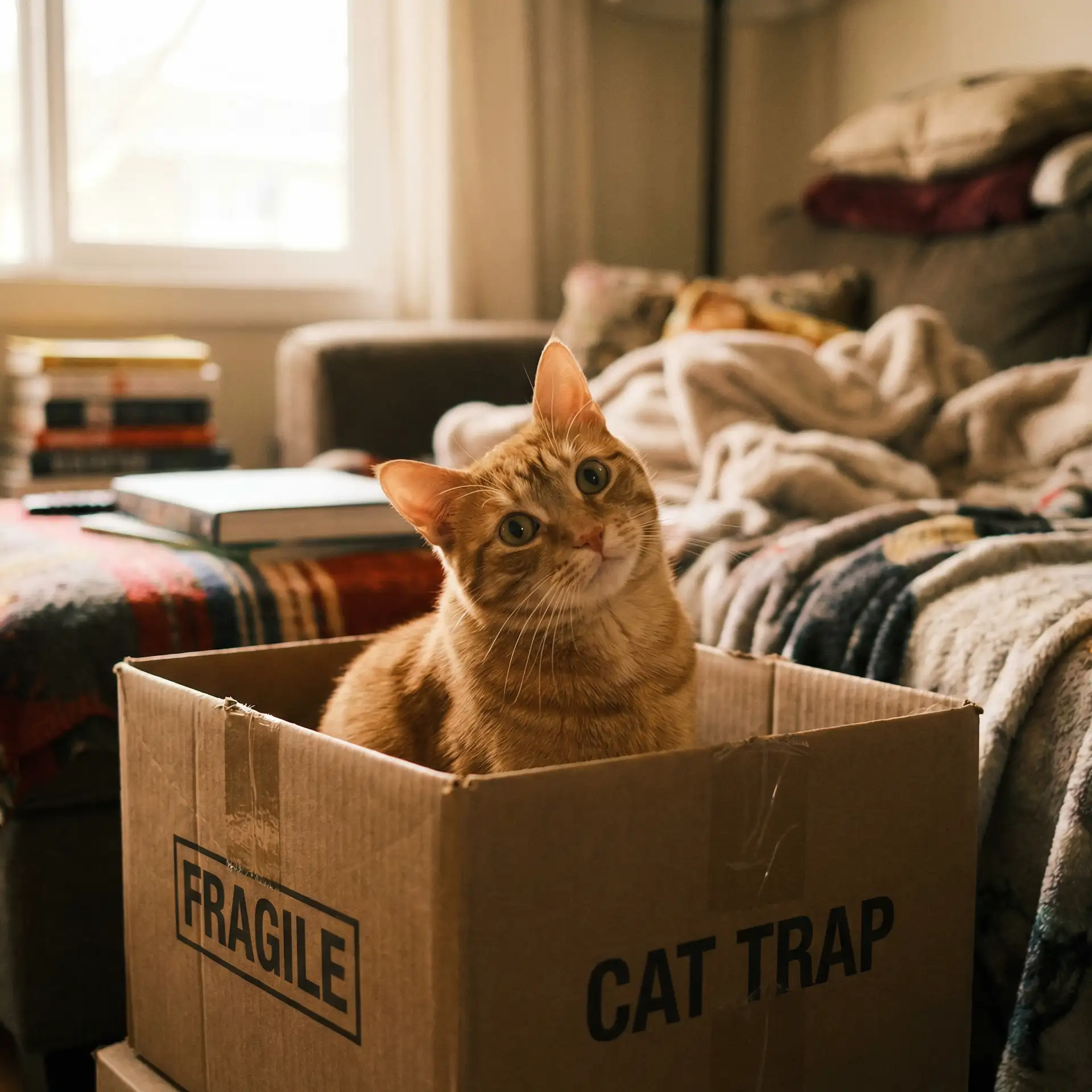 橘猫躲在纸箱里 - 电磁炉对人体的危害
